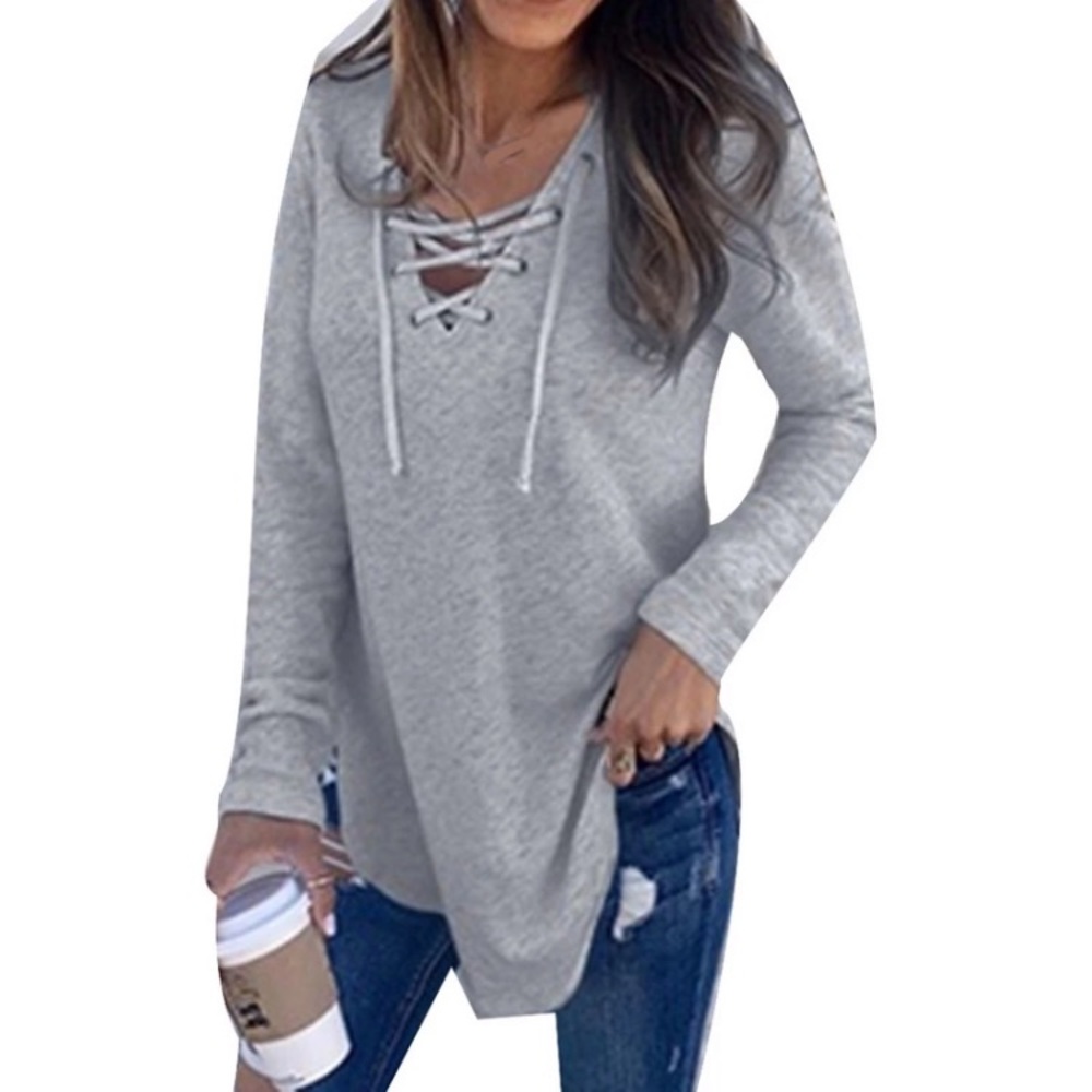 🆒Sexy lace up tee, V-Neck lace up thick tee